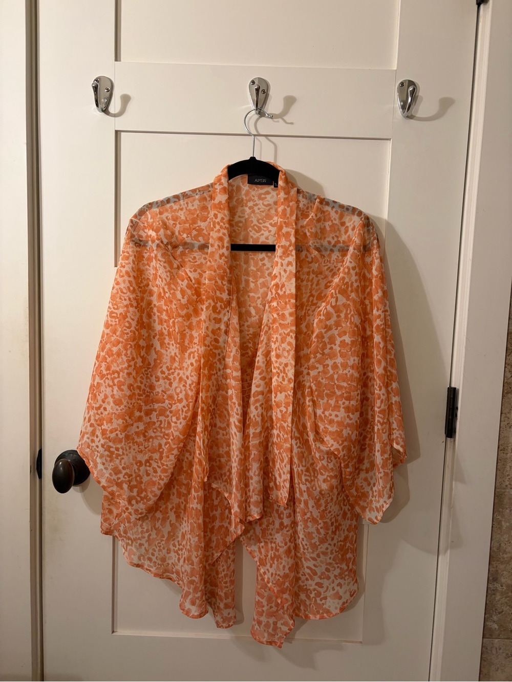 Apt. 9 Coral and White Sheer Draped Kimono